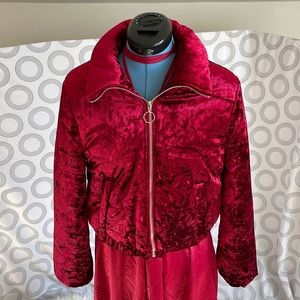 Cropped Crushed Velvet Puffer Jacket